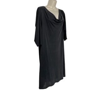 Eileen Fisher Woman 100% Silk Jersey Shift Dress Plus Size 1X Black Draped Neck